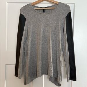 BCBGMaxAzria Gray Black Asymmetrical Blouse Long Sleeve Top